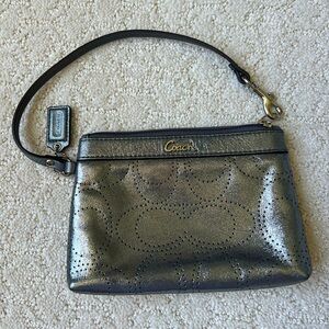 Coach Silver Wristlet with Black Strap